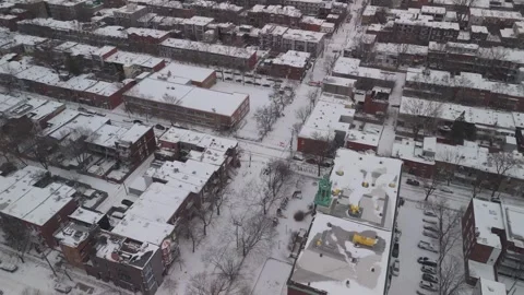 Aerial Drone Tracking Forwards Above Montreal Residential Homes Winter 4K 動画素材 272681333