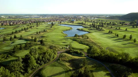 Aerial Drone Tracking Golf Course on Niagara Escarpment at Sunrise – 4K 30fps Stock Footage 313910402