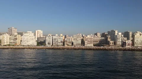 Aerial Drone Tracking Left Over Ocean: Viña del Mar Parallax Skyline Video stock 322697183