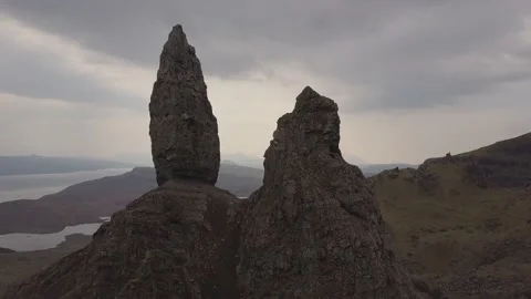 Aerial drone tracking the Old Man of Storr in Skye Scotland UK SCO 16 DJI 0281 A Video stock 140287221