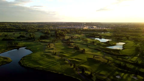 Aerial Drone Tracking Over Golf Course on Niagara Escarpment at Sunrise – 4K 30f Stock-Footage 318840130