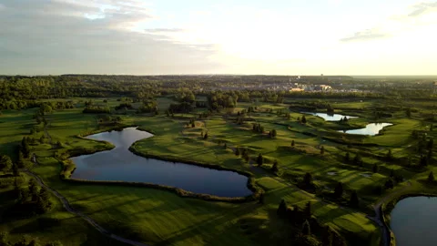 Aerial Drone Tracking Over Golf Course on Niagara Escarpment at Sunrise – 4K 30f Stock Footage 318840134