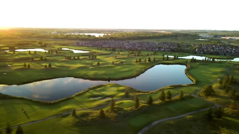 Aerial Drone Tracking Over Golf Course on Niagara Escarpment at Sunrise – 4K 30f Stock Footage 318840950