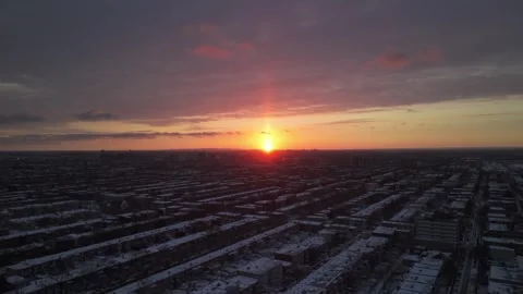 Aerial Drone Tracking Right Over Streets In Montreal At Sunset Winter 動画素材 272839274