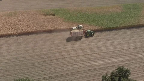 Aerial drone tractor corn harvest field farm land crops plot machine 스톡 동영상 207868095