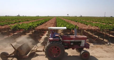 Aerial Drone Tractor tracking trellis agriculture Stock-Footage 67329542