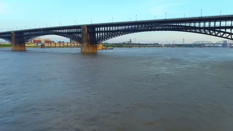 Aerial drone under the Eads Bridge 4k 60p Stock Footage