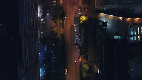 Aerial drone vertical view of Bucharest city centre square traffic hour at night 動画素材 131235869