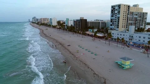 Aerial drone video 4k 60p Hollywood Beach Florida USA Stock Footage