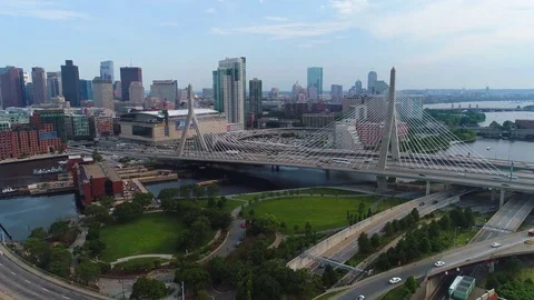 Aerial drone video Boston Leonard Zakim Bridge 4k Stock Footage
