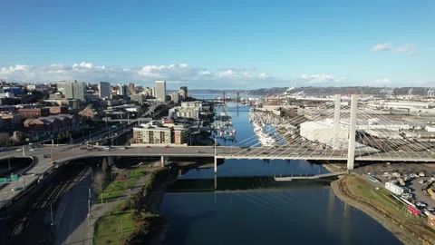 Aerial Drone Video capturing Bridge to Downtown Tacoma Stock Footage 232878091