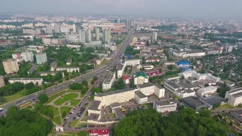 Aerial drone video of central streets of Minsk, Belarus Stock Footage 143907313