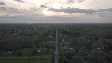 Aerial drone video cruising down Main Road in Vineland, New Jersey.  Stock Footage