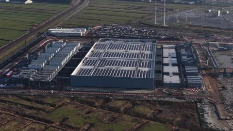 Aerial Drone Video of Data Center Groningen, under construction Stock Footage 327287059