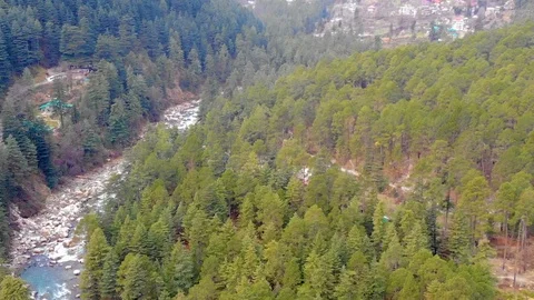 Aerial Drone video Dense forest and beautiful mountain valley Stock Footage 110205899