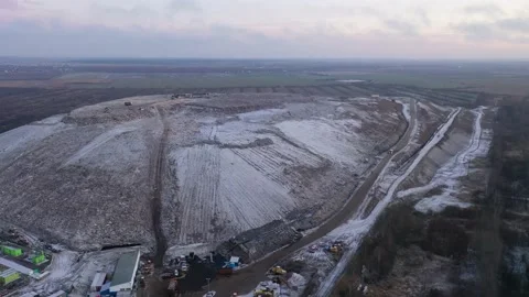 Aerial drone video of garbage dump near Gatchina, ecological problem in Russia Stock Footage 224729944