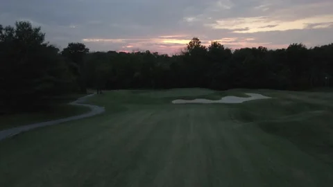 Aerial Drone Video of Golf course sunset Stock Footage