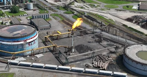 Aerial drone video of the industrial process of flaring. Stock Footage 244458056