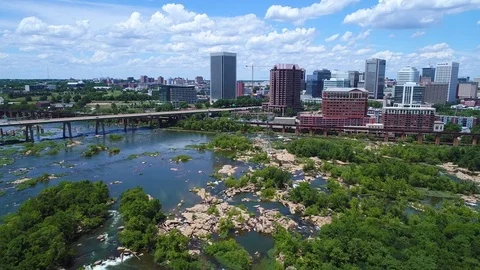 Aerial drone video James River Downtown Richmond Virginia 4k Stock Footage 77315331