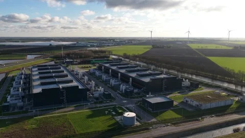 Aerial drone video of a large-scale data center in Middenmeer, The Netherlands Stock Footage 325495780