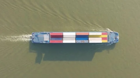Aerial drone video of a massive cargo ship transporting containers. Stock Footage 335533674