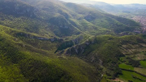 Aerial drone video over a mountain range, amazing landscape, river canyon Stock Footage 241284414