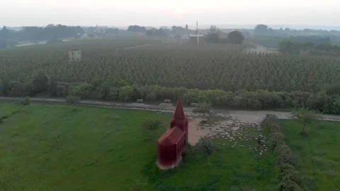Aerial drone video of the reading between the lines church in flanders limbu Stock Footage 157207581