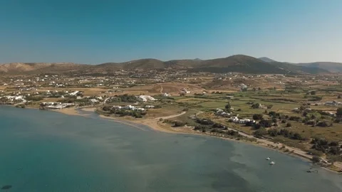 Aerial drone video of sandy beach blue sea water, clear blue sky Paros island 스톡 동영상 139160053