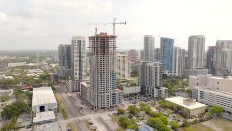 Aerial drone videoe construction sites by the New River Fort Lauderdale Flori Stock Footage 275607441