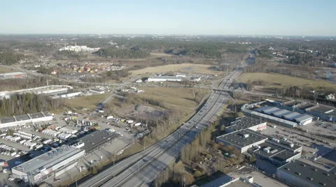 Aerial Drone View From 140M Height, E18 Helsinki Turku Highway Traffic Sunset Stockbeeldmateriaal 48595922