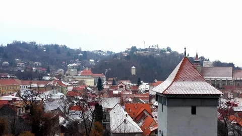 Aerial drone view 4k video. Council Square in Brasov city, Piata sfatului Stock Footage 126438397