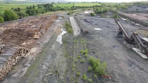 Aerial drone view of abandoned coal processing plant at Killoch, Ayrshire, Stock Footage 337930918