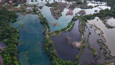 Aerial drone view of abandoned quarry lake landscape Stock Footage 333036095