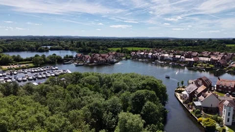 Aerial Drone View of Abingdon Marina on the River Thames in Summer Stock Footage 337325861
