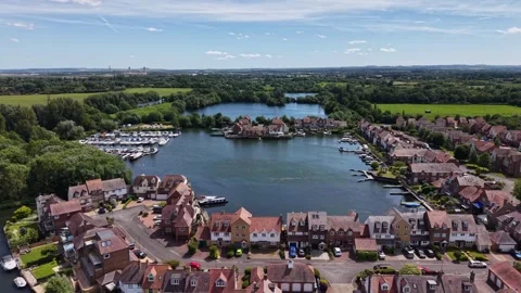 Aerial Drone View of Abingdon Marina on the River Thames in Summer Stock Footage 337328069