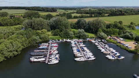Aerial Drone View of Abingdon Marina on the River Thames in Summer Stock Footage 337328817