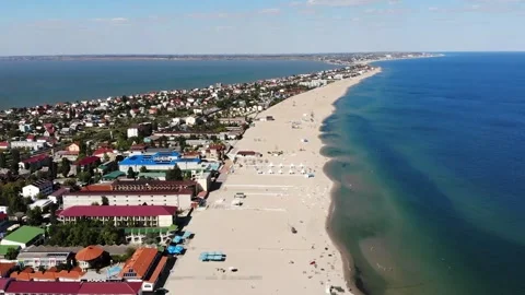 Aerial drone view from above of sandy beach and Black sea Stock Footage 282196027