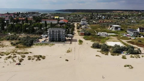 Aerial drone view from above of sandy beach and Black sea Stock Footage 282196796