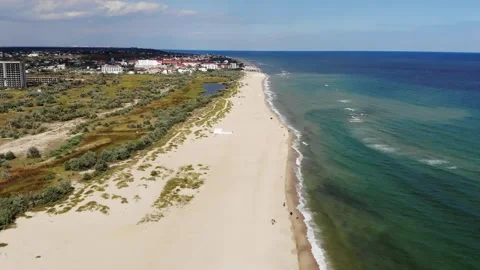Aerial drone view from above of sandy beach and Black sea Video stock 282196859