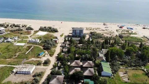 Aerial drone view from above of sandy beach and Black sea Stock Footage 282196948