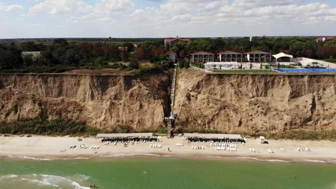 Aerial drone view from above of sandy beach on the Black Sea coast Stock Footage 282197233
