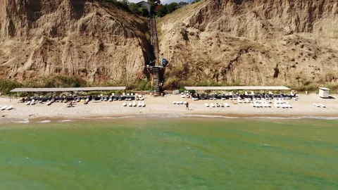 Aerial drone view from above of sandy beach on the Black Sea coast Video stock 282197302
