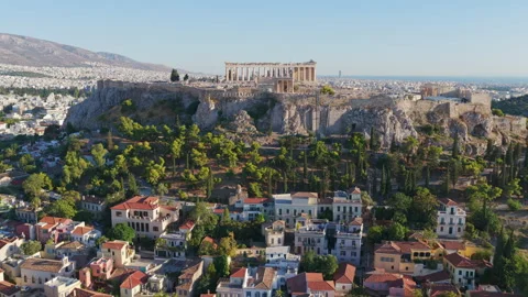 Aerial drone view of Acropolis of Athens and Plaka district Stock Footage 345412591