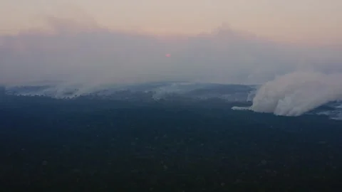 Aerial drone view of active wildfires burning across the southern Amazon Stock Footage 340288984