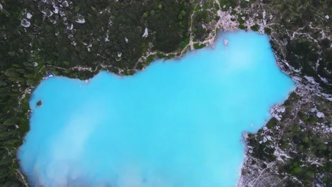 Aerial drone view of alpine turquoise water Sorapis Lake Video stock 193597364