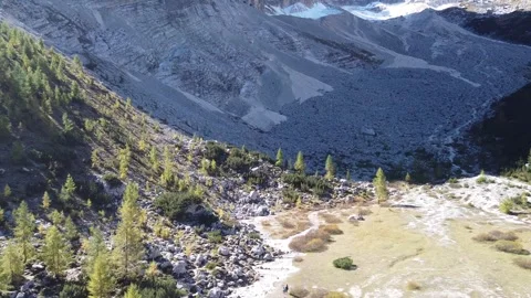 Aerial Drone View of Alpine Valley Near Lago di Sorapis, Dolomites, Italy Stock Footage 327212744