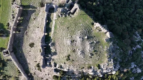 Aerial Drone View of an Ancient Castle on a Mountain Peak Stock Footage 340112898