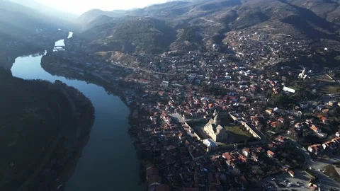 Aerial Drone View of an Ancient Cathedral in a Village Stock Footage 299940912