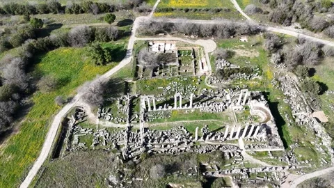 Aerial drone view of the ancient city of Aphrodisias, Aydin - Turkey. Stock Footage 304662986