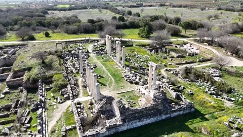 Aerial drone view of the ancient city of Aphrodisias, Aydin - Turkey. Stock Footage 304662989